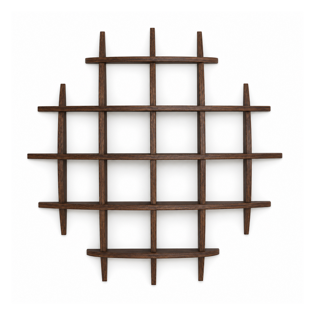 90 × 90 cm Dark Burnt multi-grid solid paulownia wall coffee display shelf on pure white
