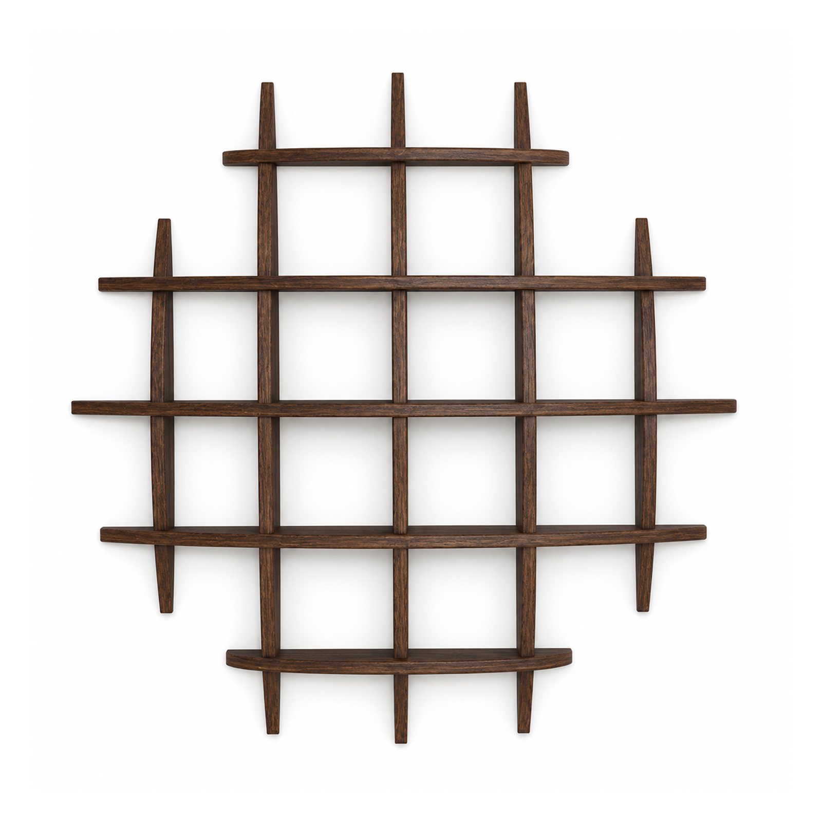 90 × 90 cm Dark Burnt multi-grid solid paulownia wall coffee display shelf on pure white