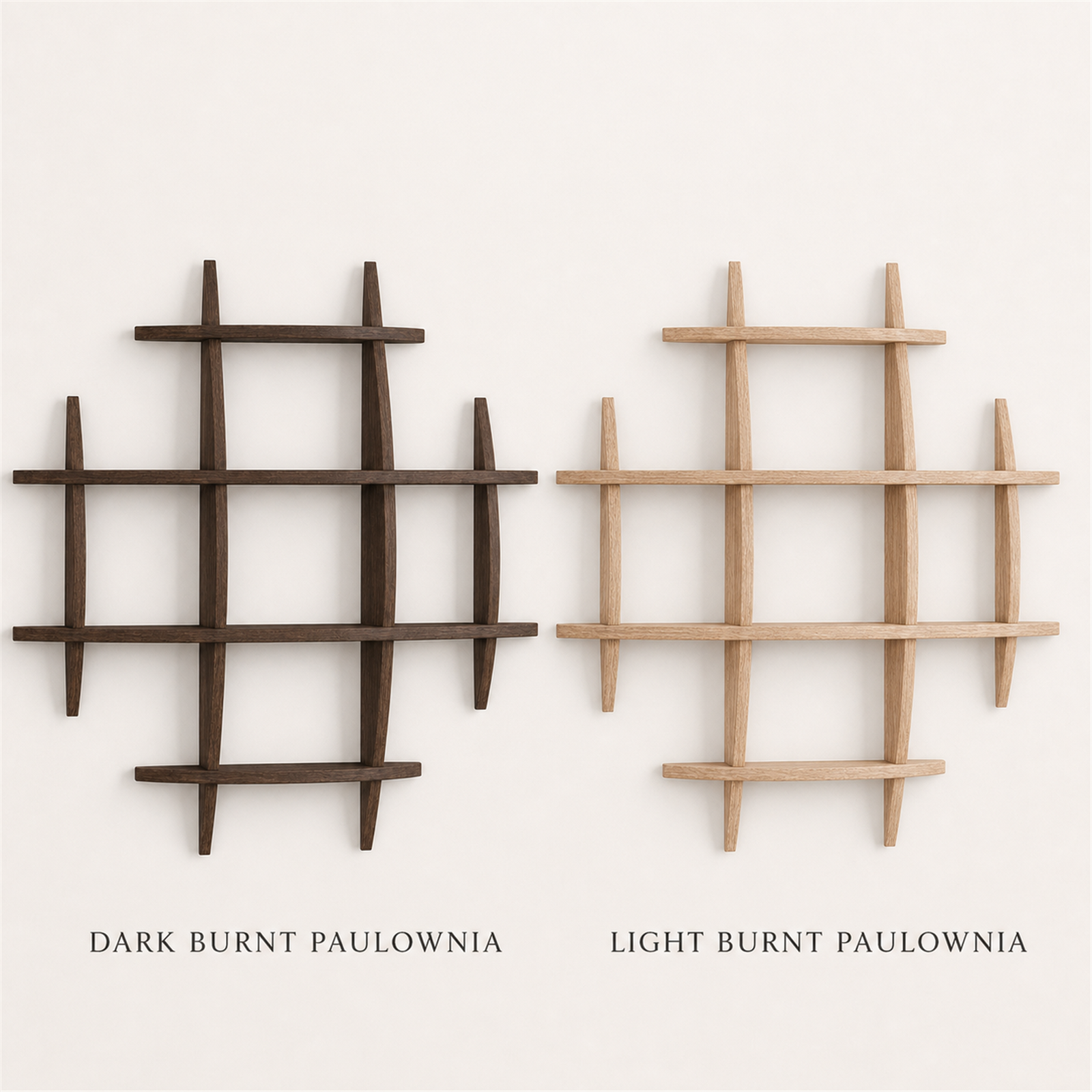 Dark Burnt and Light Burnt Paulownia finish comparison