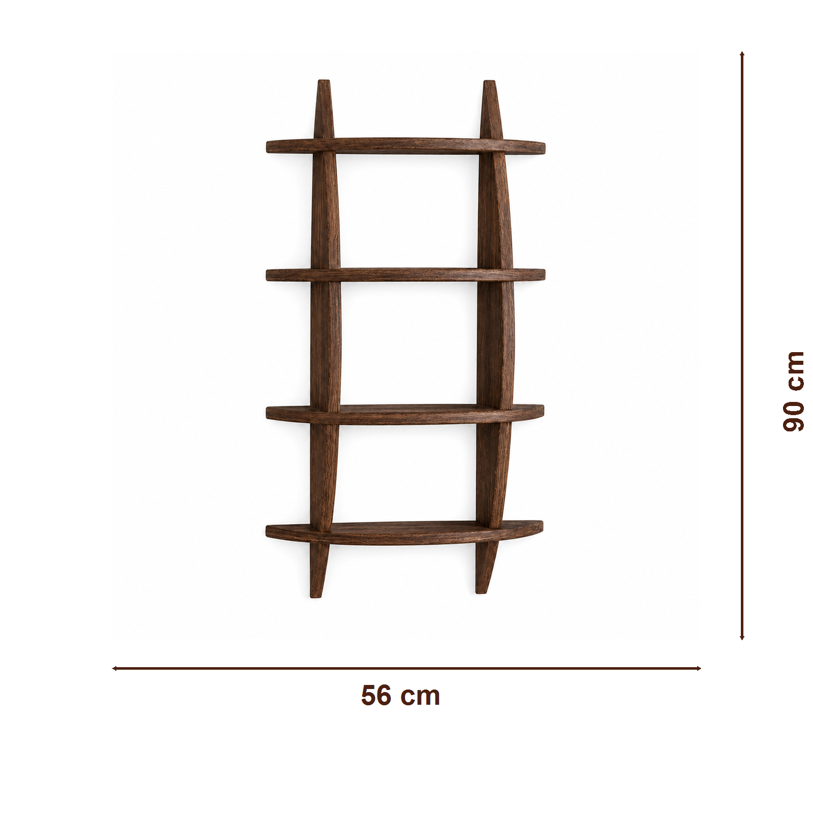 Vertical solid paulownia wall coffee display shelf dimensions 90 cm high by 56 cm wide