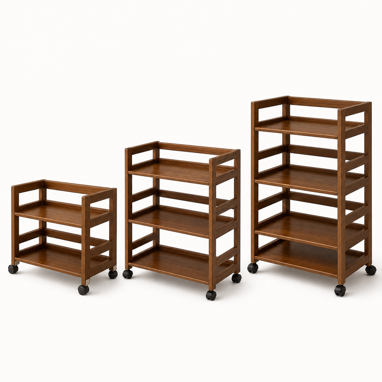 Two-tier three-tier and four-tier rolling rack configuration lineup