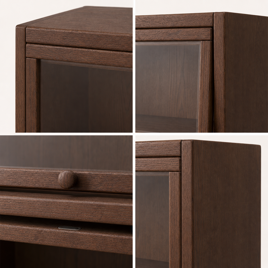 Solid pine grain transparent door wooden pull and cabinet construction details