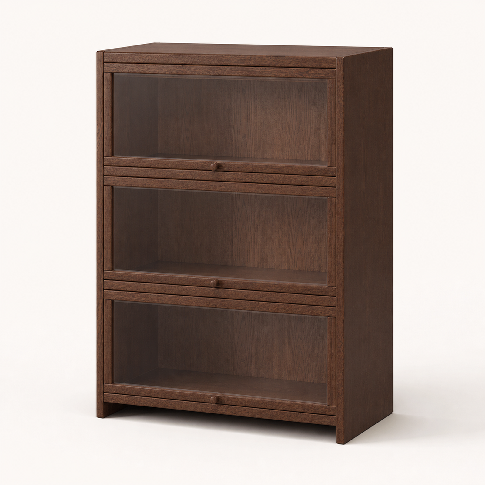Three-tier dark walnut solid pine coffee storage cabinet with transparent flip-up doors