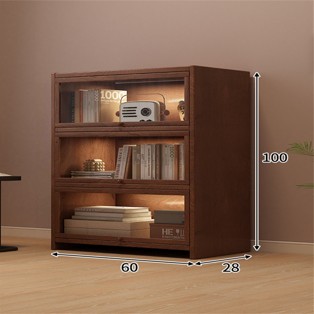 60 cm three-tier solid pine coffee storage cabinet in a warm interior