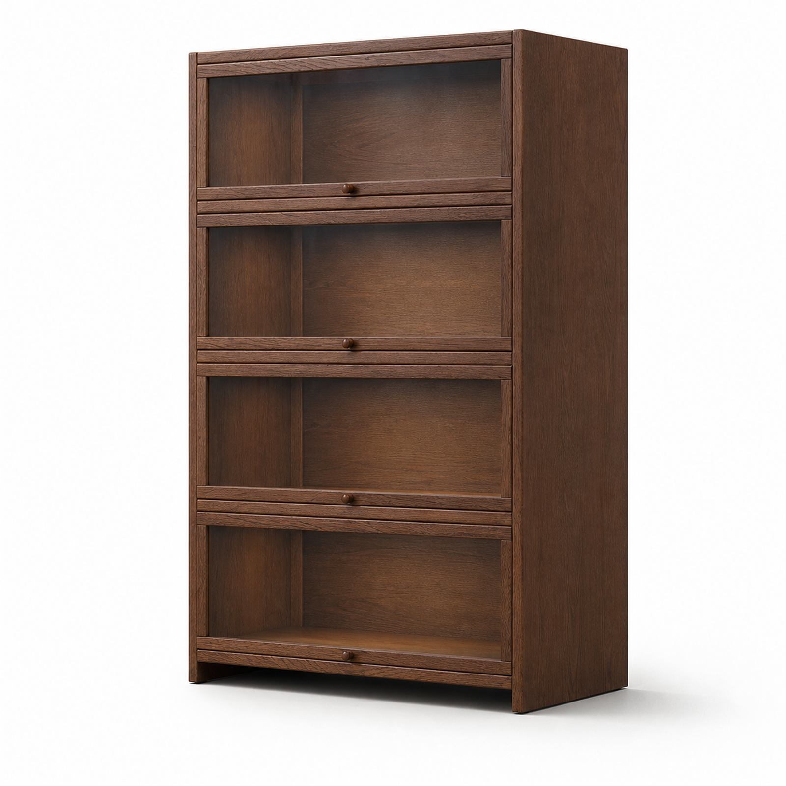 Four-tier dark walnut solid pine coffee storage cabinet with transparent flip-up doors