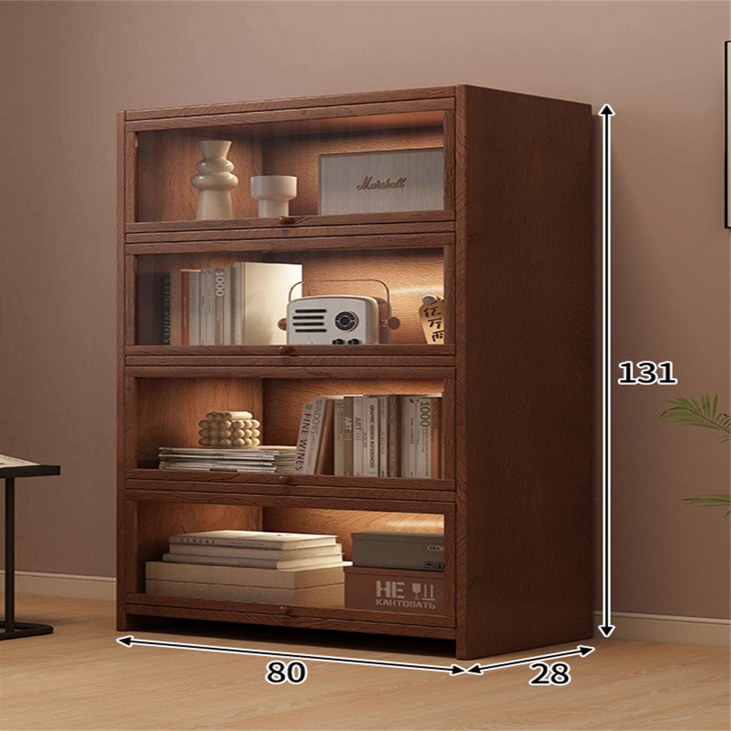 80 cm four-tier solid pine coffee storage cabinet in a warm interior