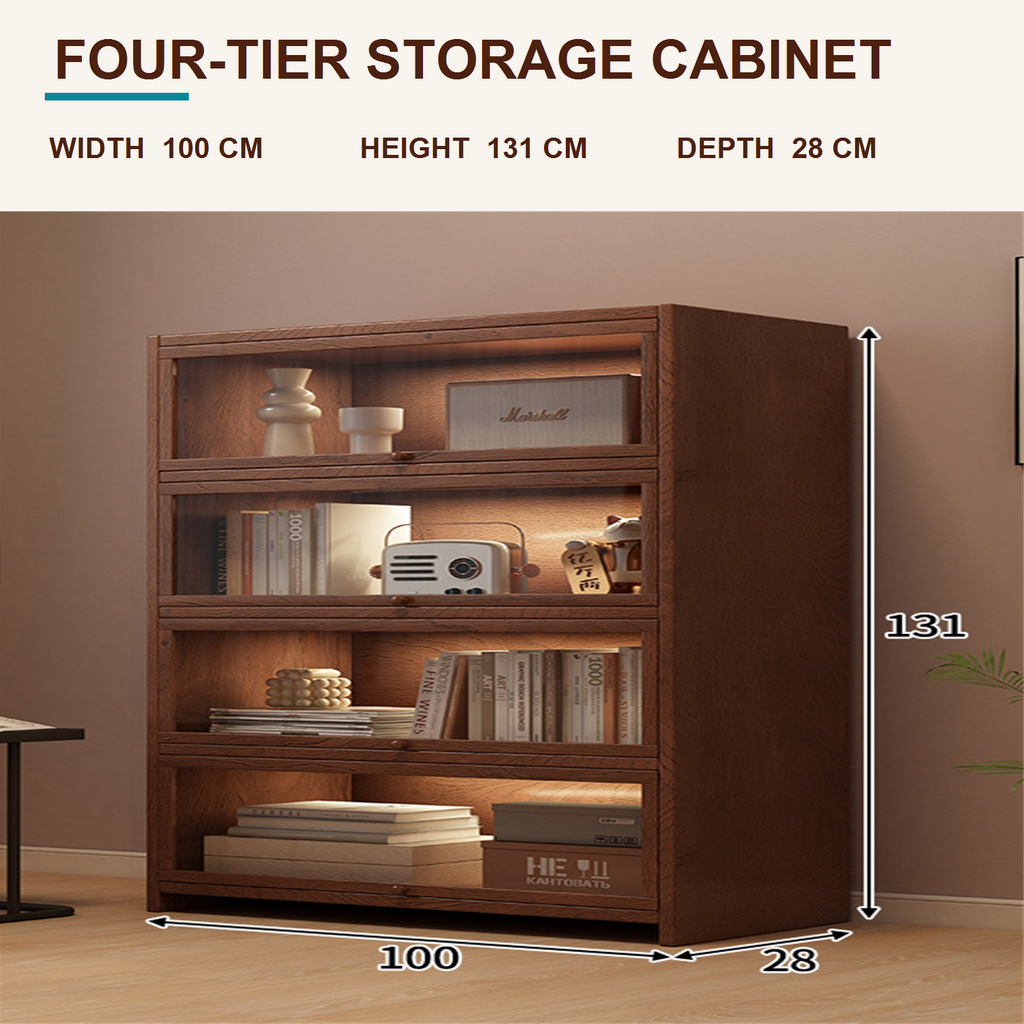 100 cm four-tier cabinet dimensions: 100 cm wide, 131 cm high and 28 cm deep