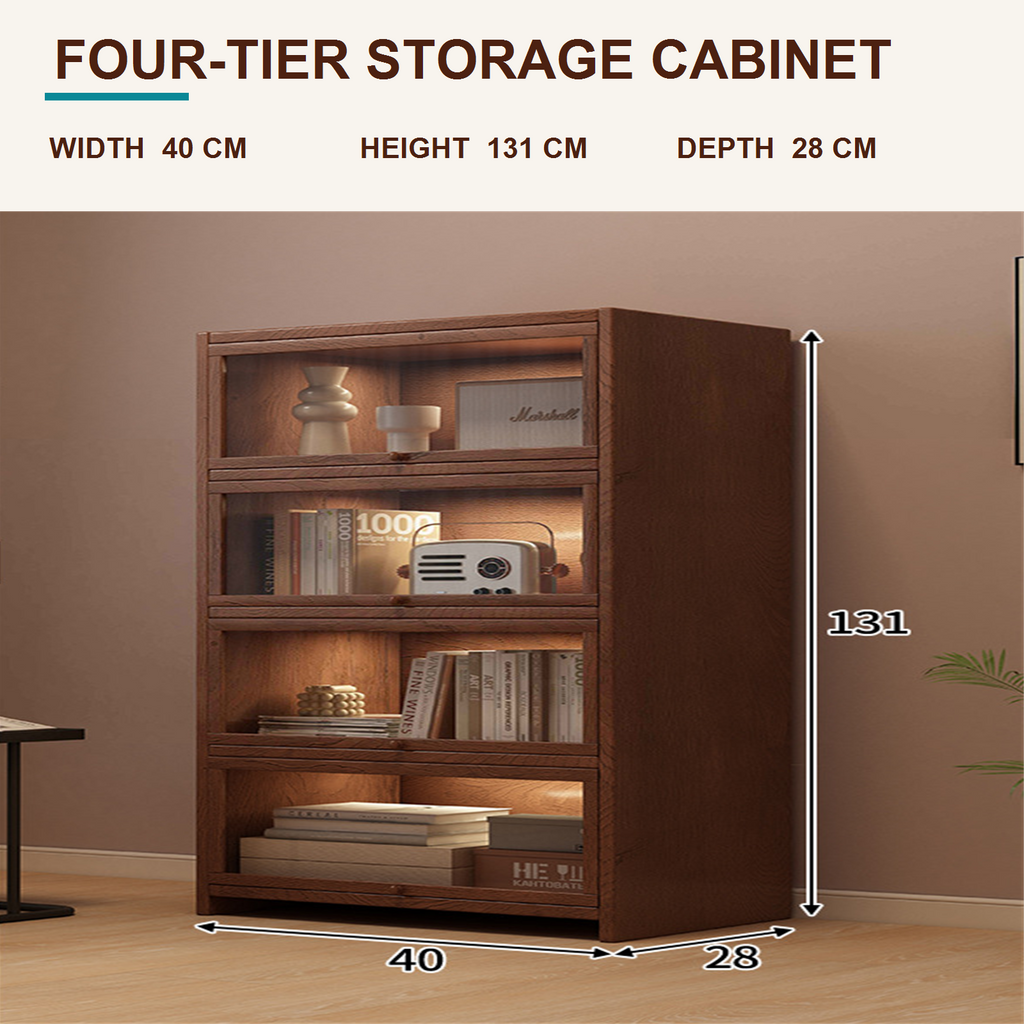 40 cm four-tier cabinet dimensions: 40 cm wide, 131 cm high and 28 cm deep