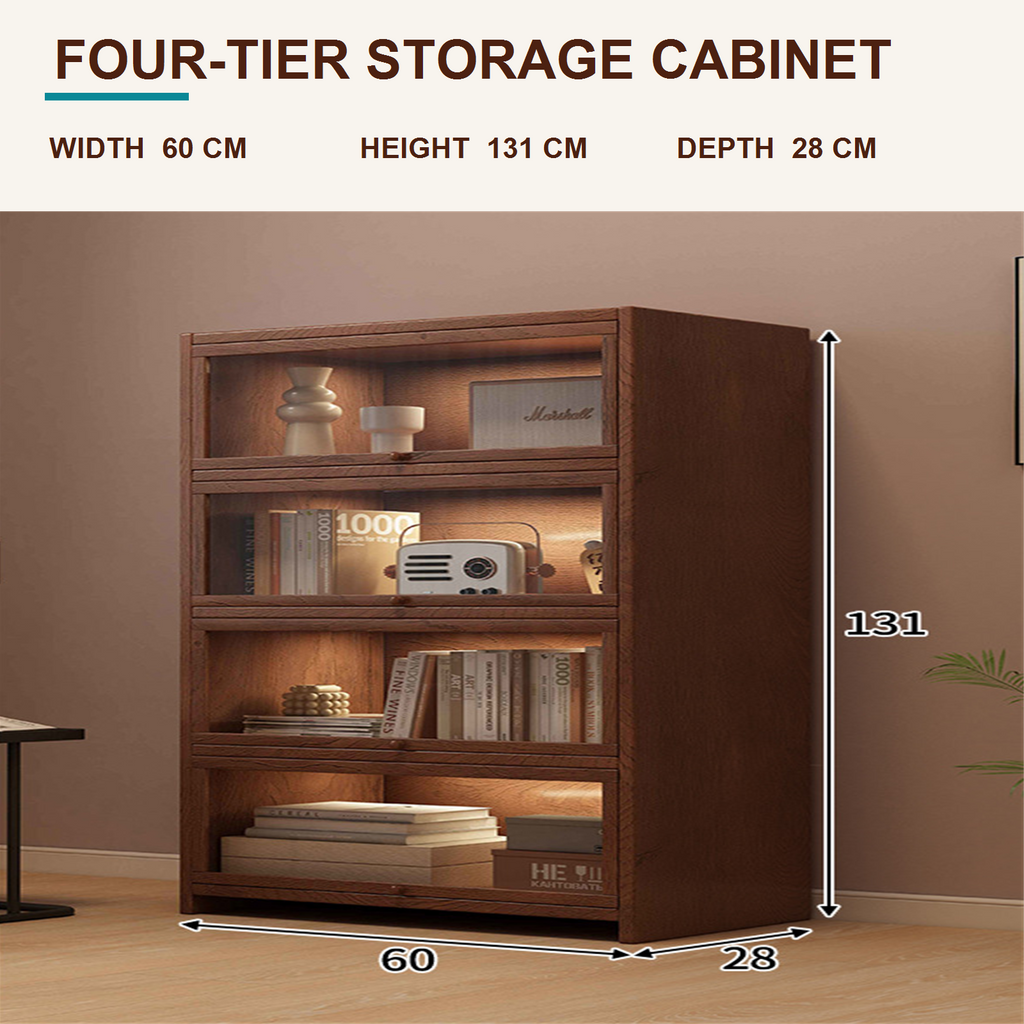 60 cm four-tier cabinet dimensions: 60 cm wide, 131 cm high and 28 cm deep