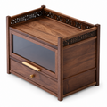 Solid walnut lattice-top coffee storage cabinet with one door and one drawer on a white background