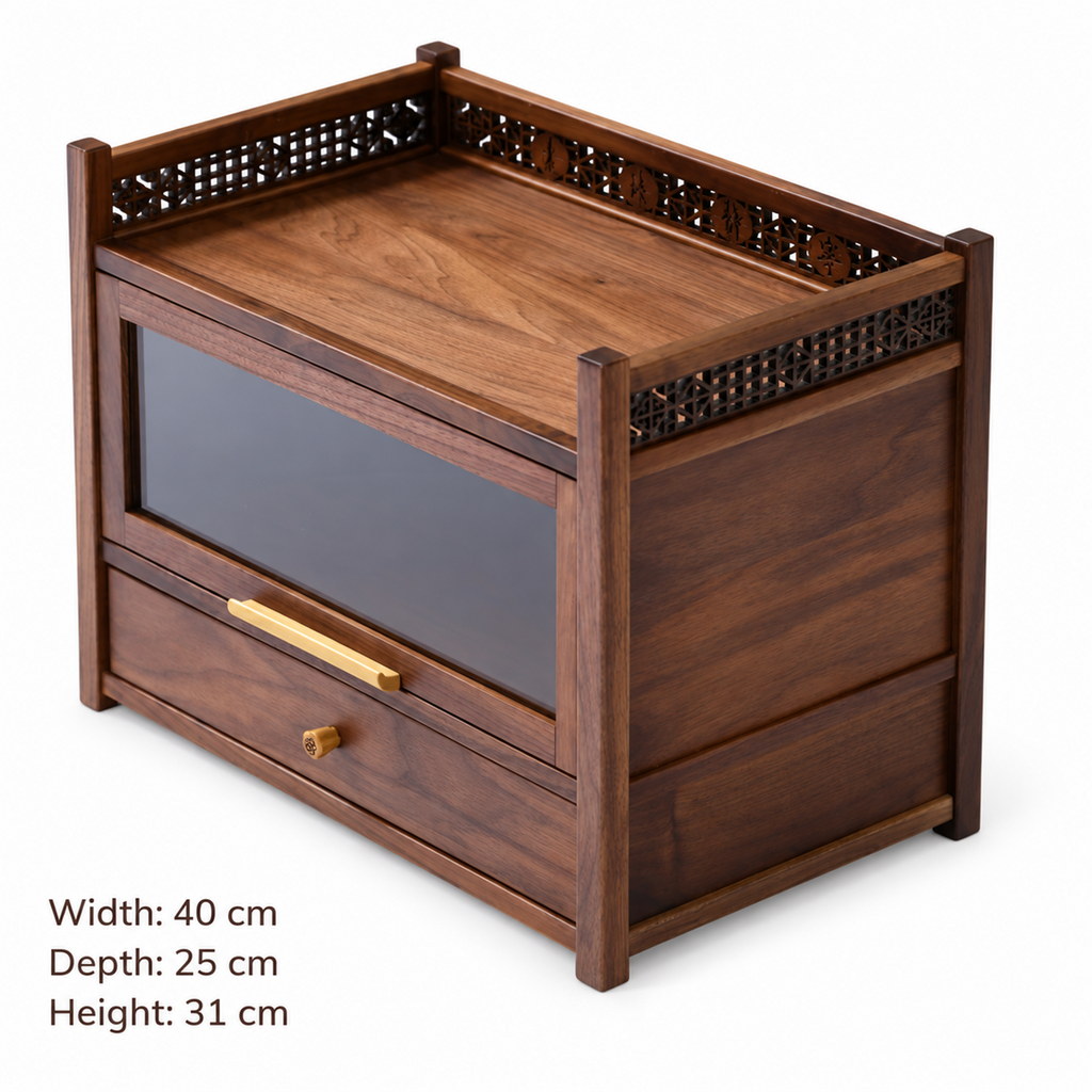 Walnut cabinet dimensions: width 40 cm, depth 25 cm, height 31 cm