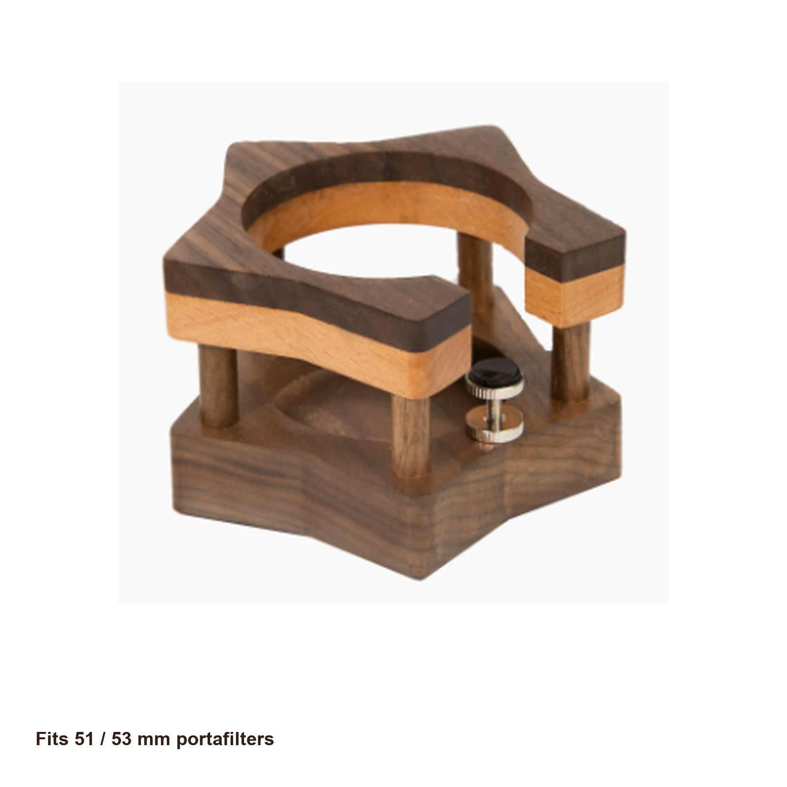 Solid walnut tamping stand fits 51 and 53 mm portafilters