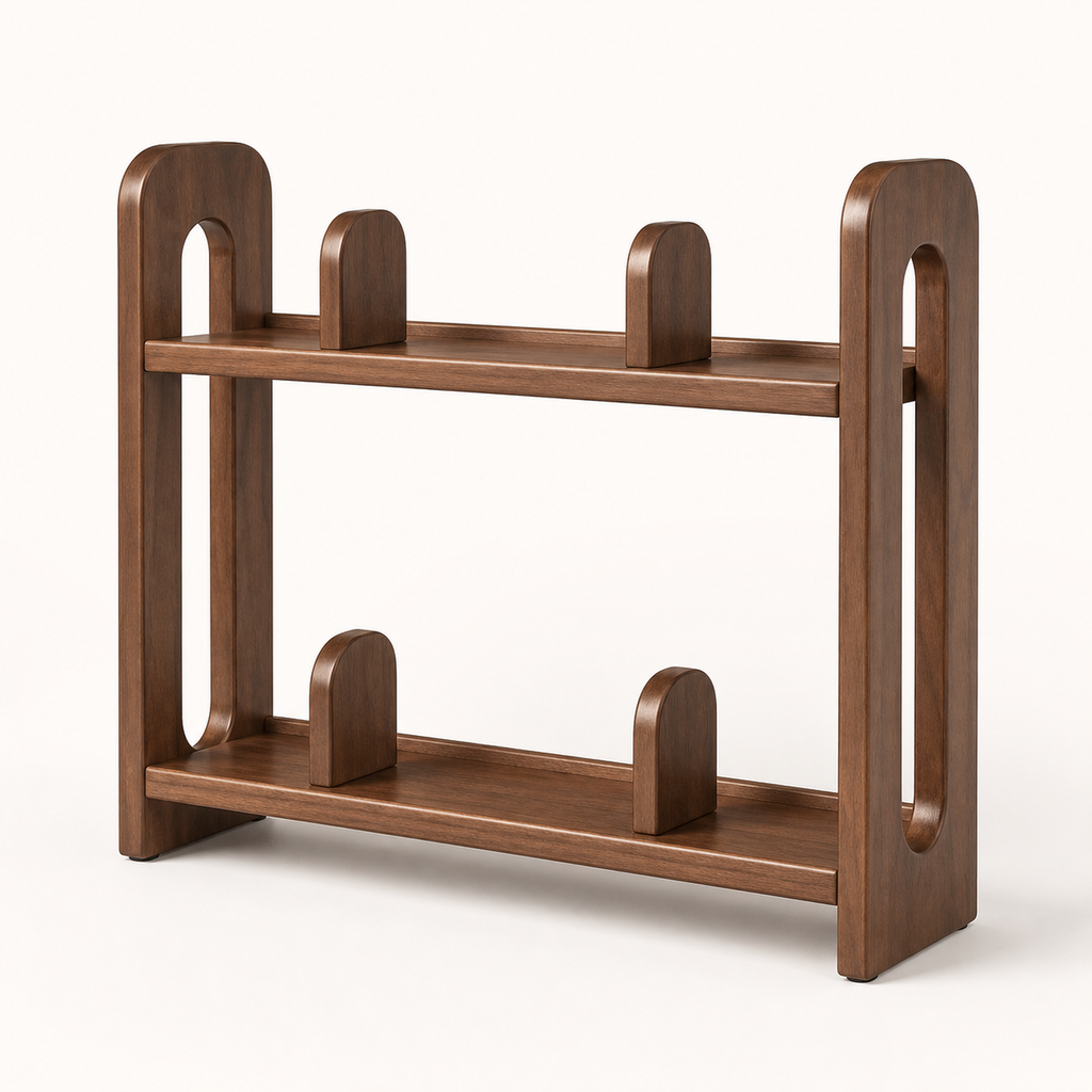 Adjustable solid rubberwood countertop coffee organizer shelf in black walnut finish