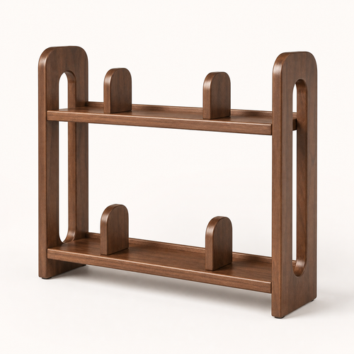 Adjustable solid rubberwood countertop coffee organizer shelf in black walnut finish