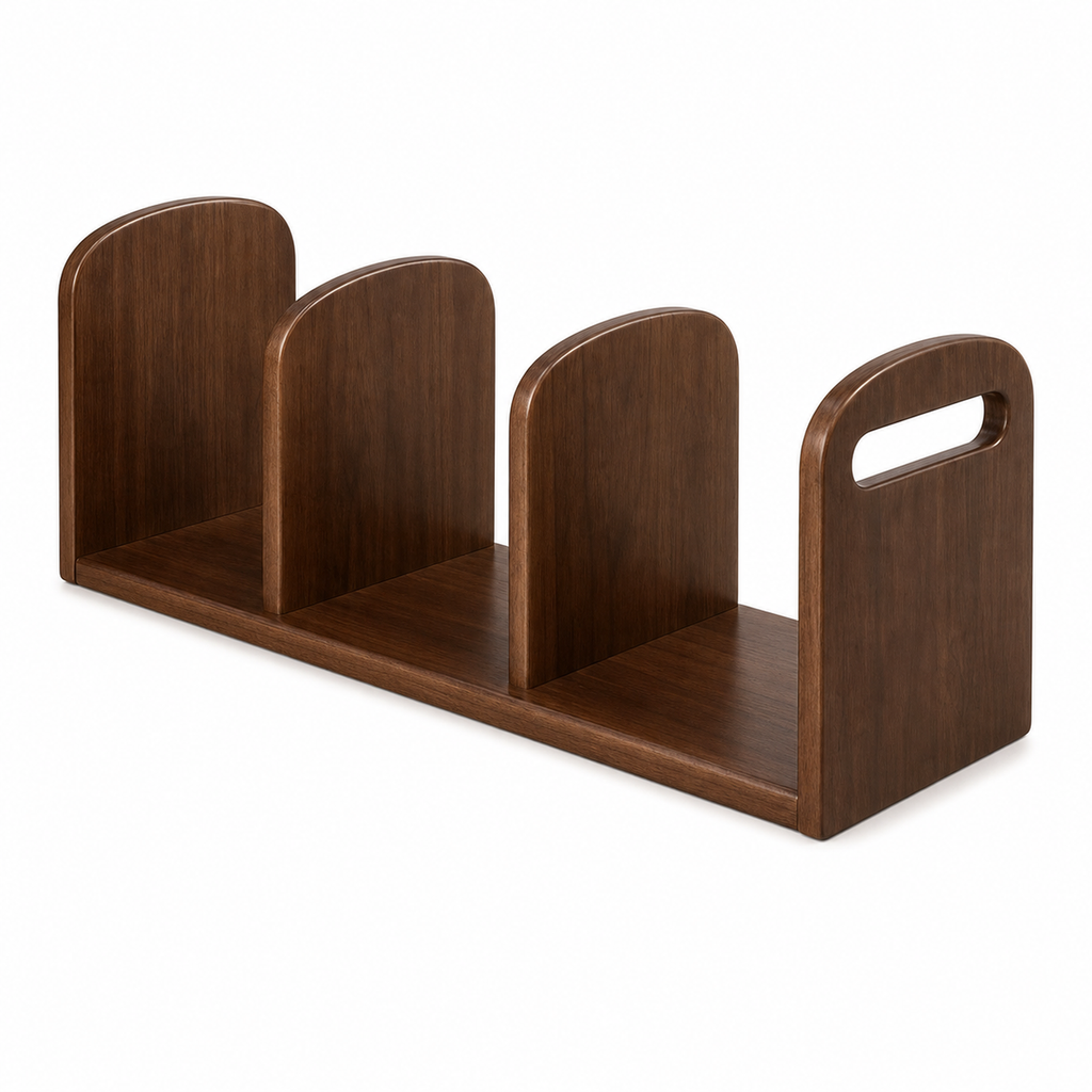 Four-compartment solid rubberwood countertop coffee organizer in walnut brown