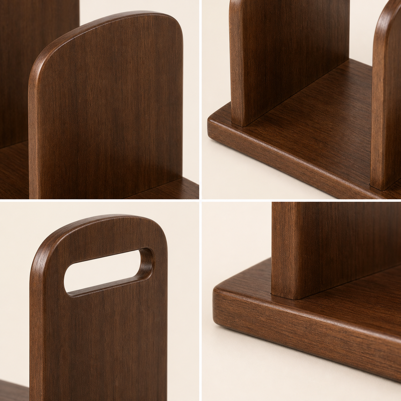Rubberwood grain rounded divider handhold and board edge details