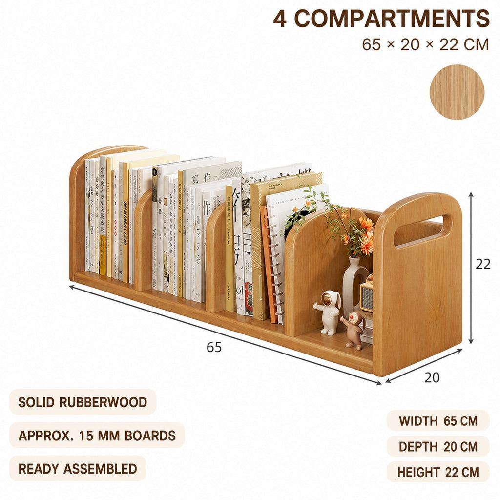 Four-compartment Cherry Wood rubberwood organizer dimensions 65 by 20 by 22 cm