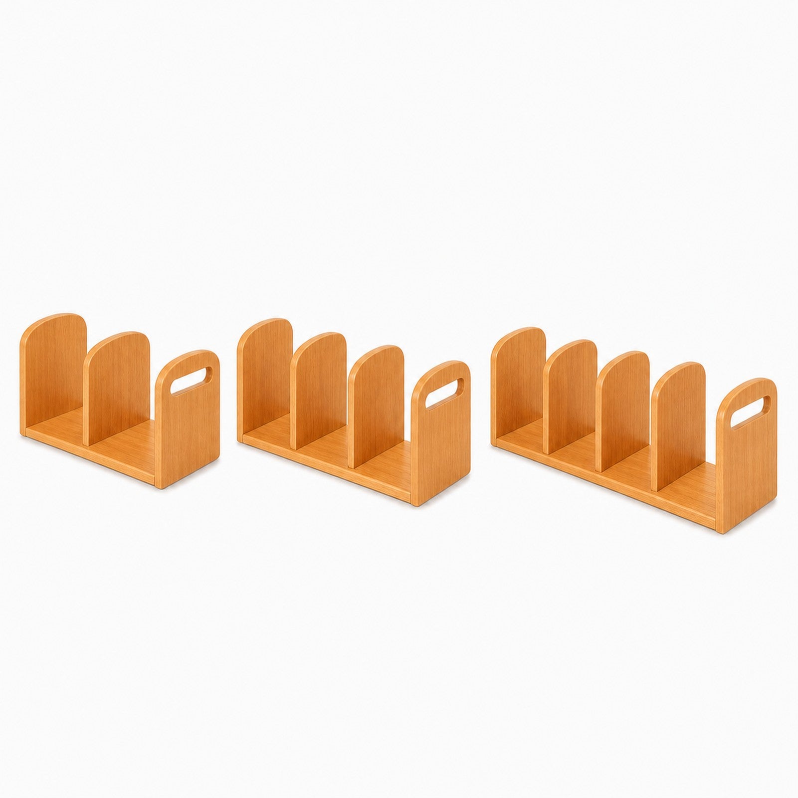 Two three and four compartment Cherry Wood organizer configuration lineup