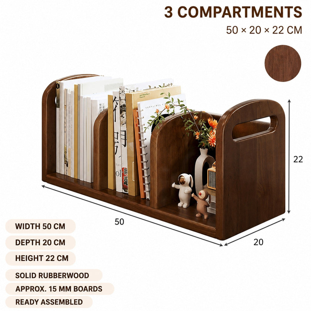 Three-compartment Walnut Brown rubberwood organizer dimensions 50 by 20 by 22 cm