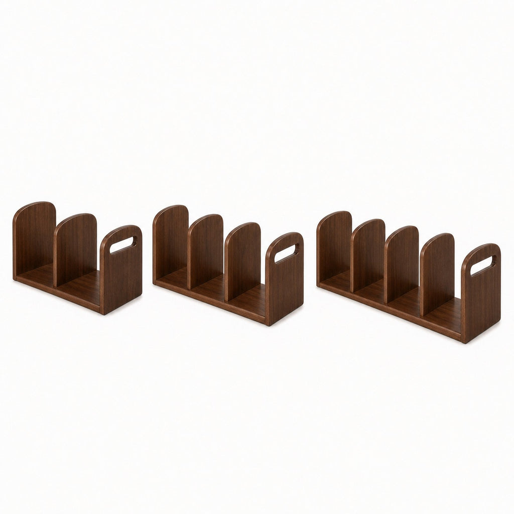 Two three and four compartment Walnut Brown organizer configuration lineup
