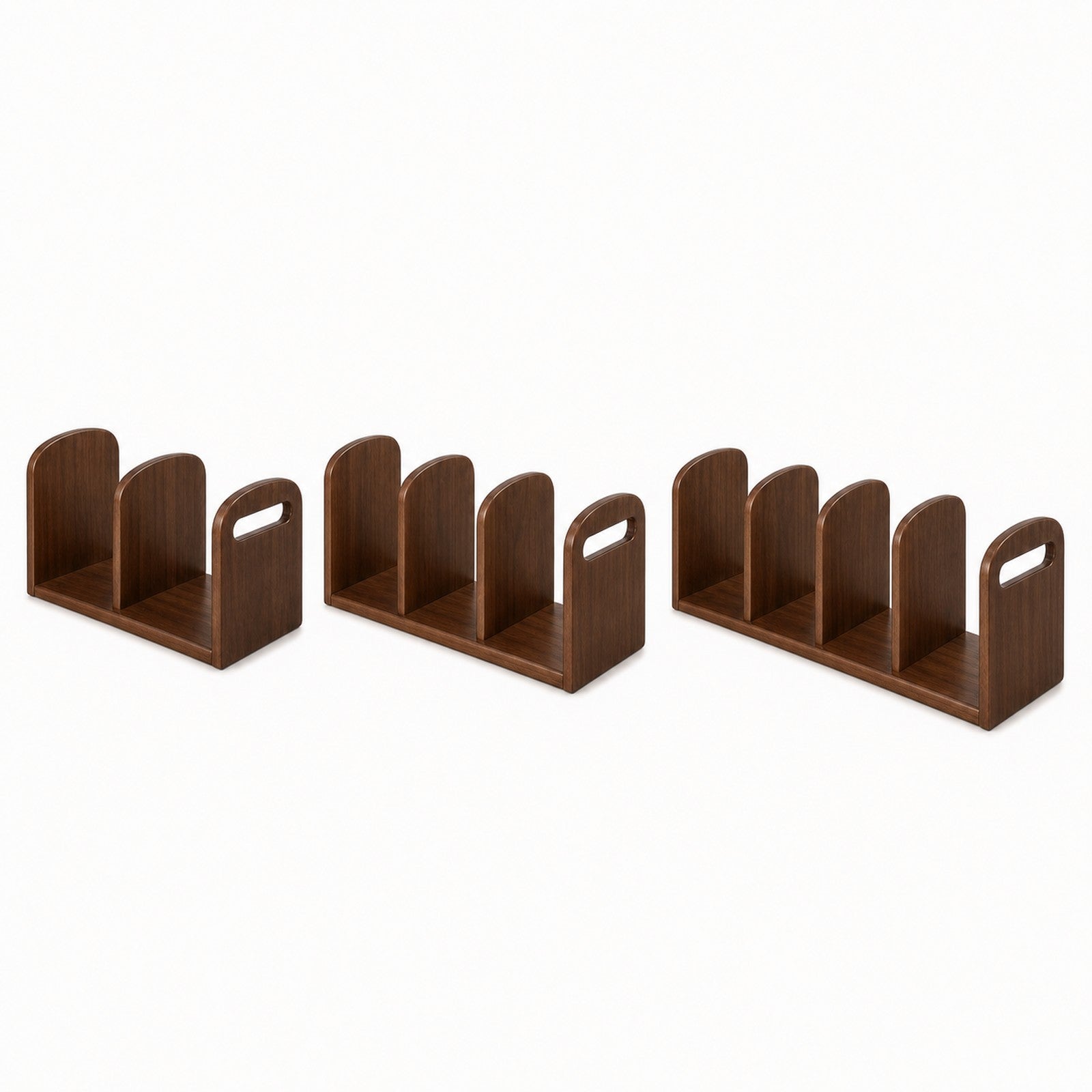 Two three and four compartment Walnut Brown organizer configuration lineup