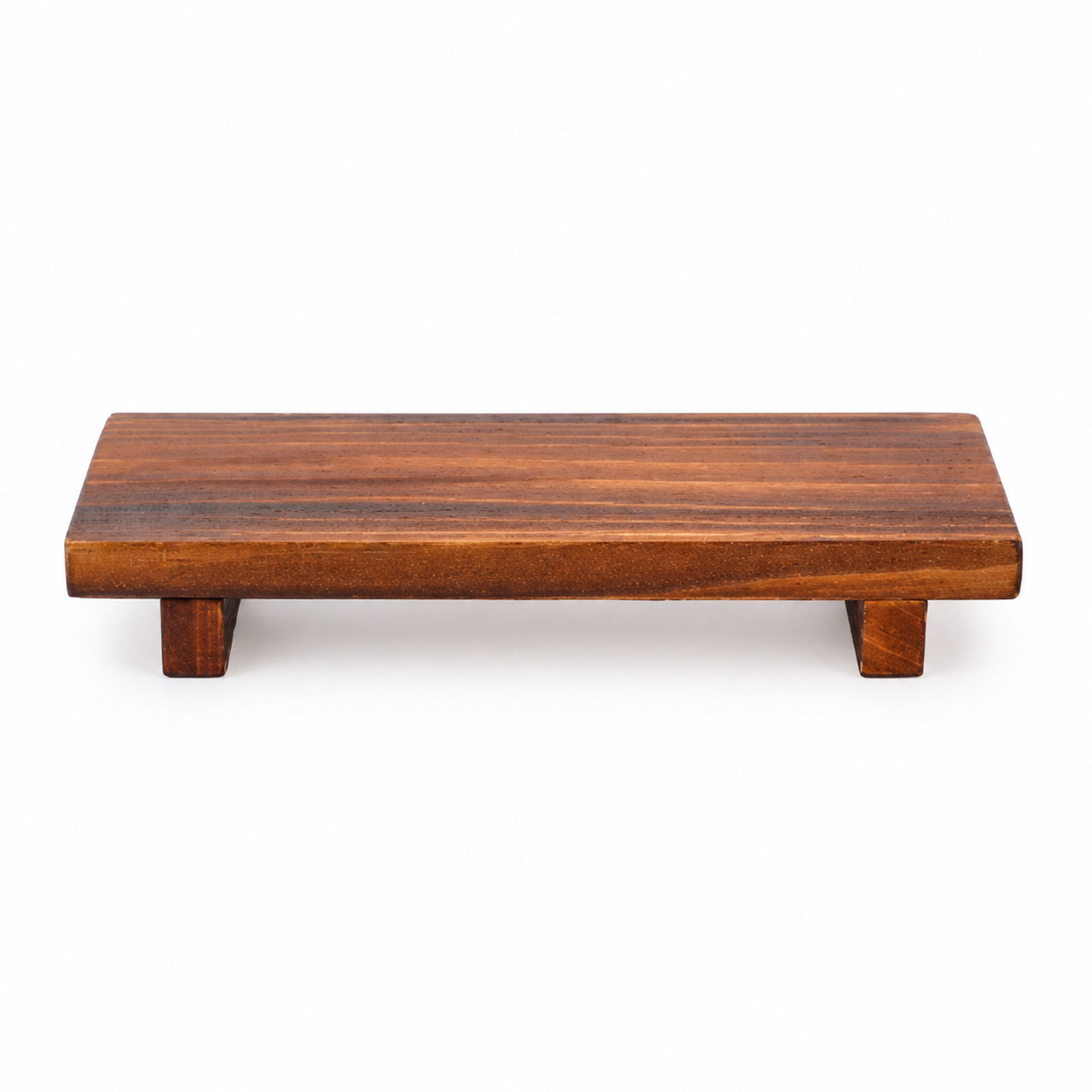Solid wood countertop coffee organizer riser shelf on a white background