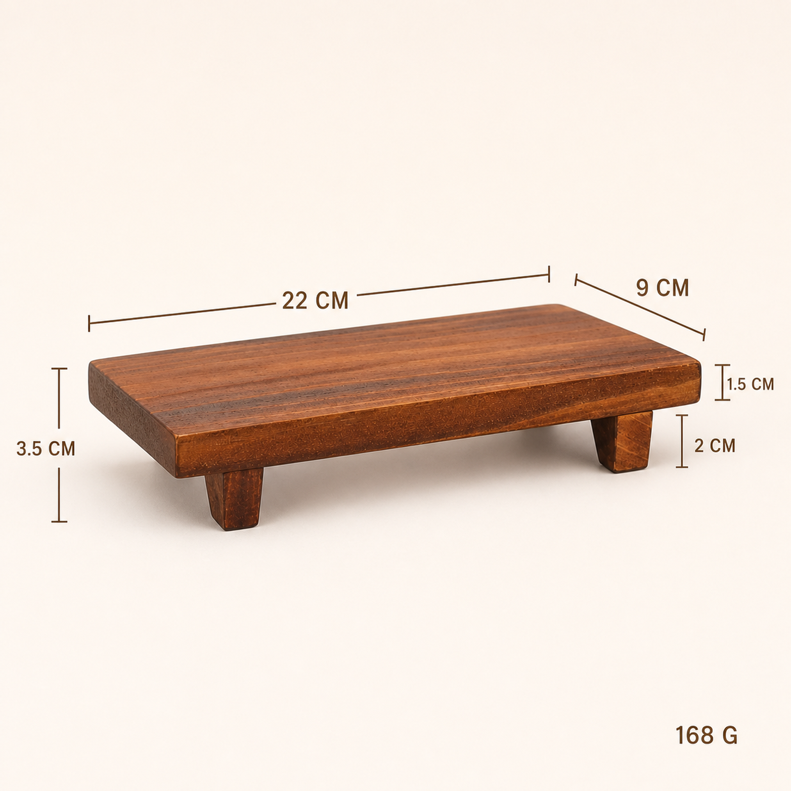 Solid wood coffee riser dimensions 22 by 9 by 3.5 centimeters