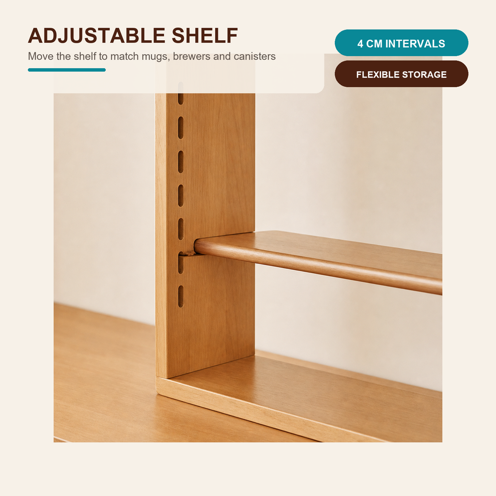 Adjustable Solid Rubberwood Countertop & Wall Coffee Organizer