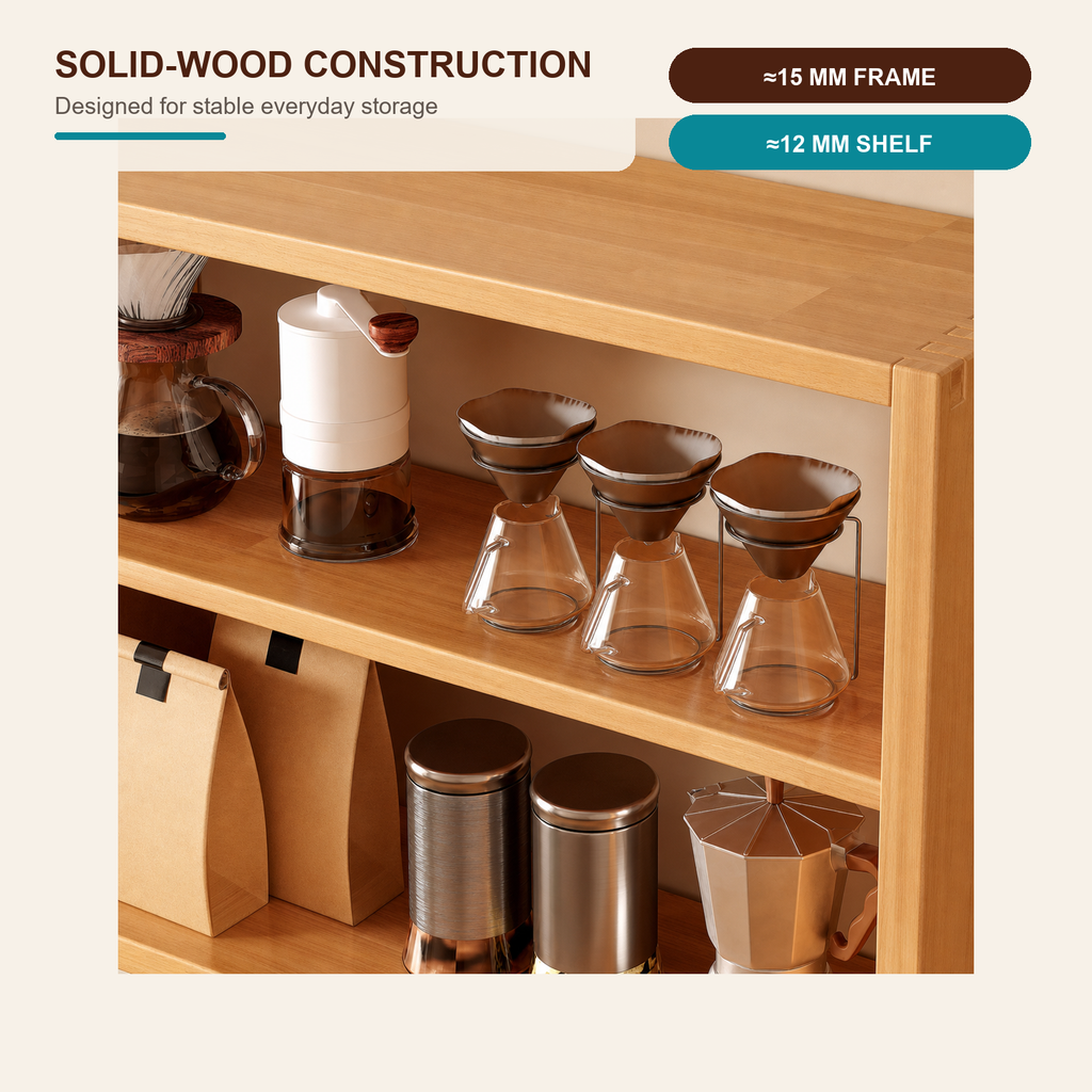 Adjustable Solid Rubberwood Countertop & Wall Coffee Organizer