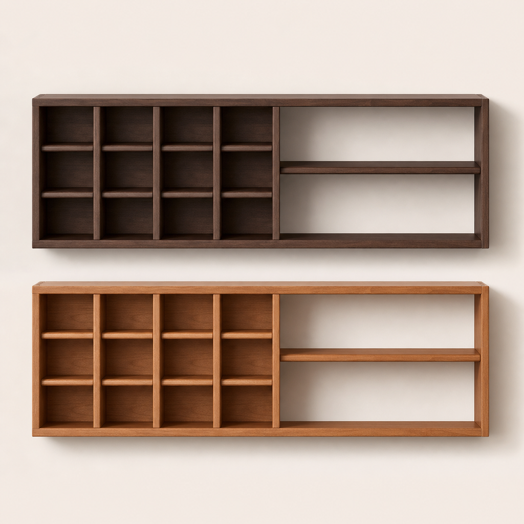 Black walnut brown and cherry wood multifunction shelf finishes
