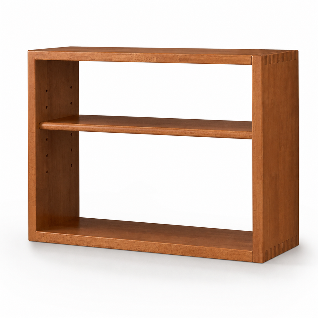 Cherry wood adjustable two-tier rubberwood coffee organizer isolated on white