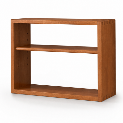 Cherry wood adjustable two-tier rubberwood coffee organizer isolated on white
