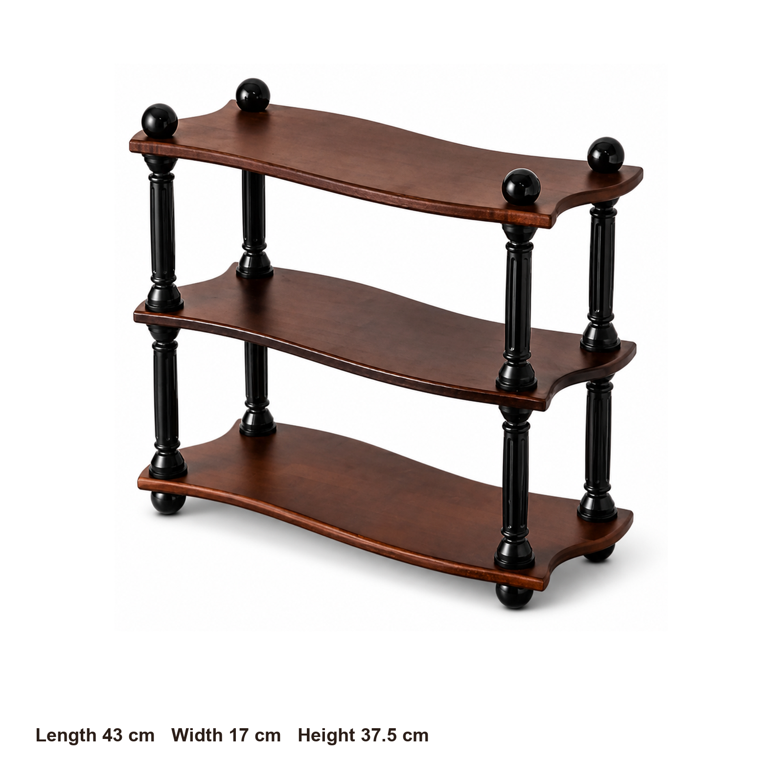 Vintage three-tier solid wood mug display dimensions: 43 by 17 by 37.5 centimeters