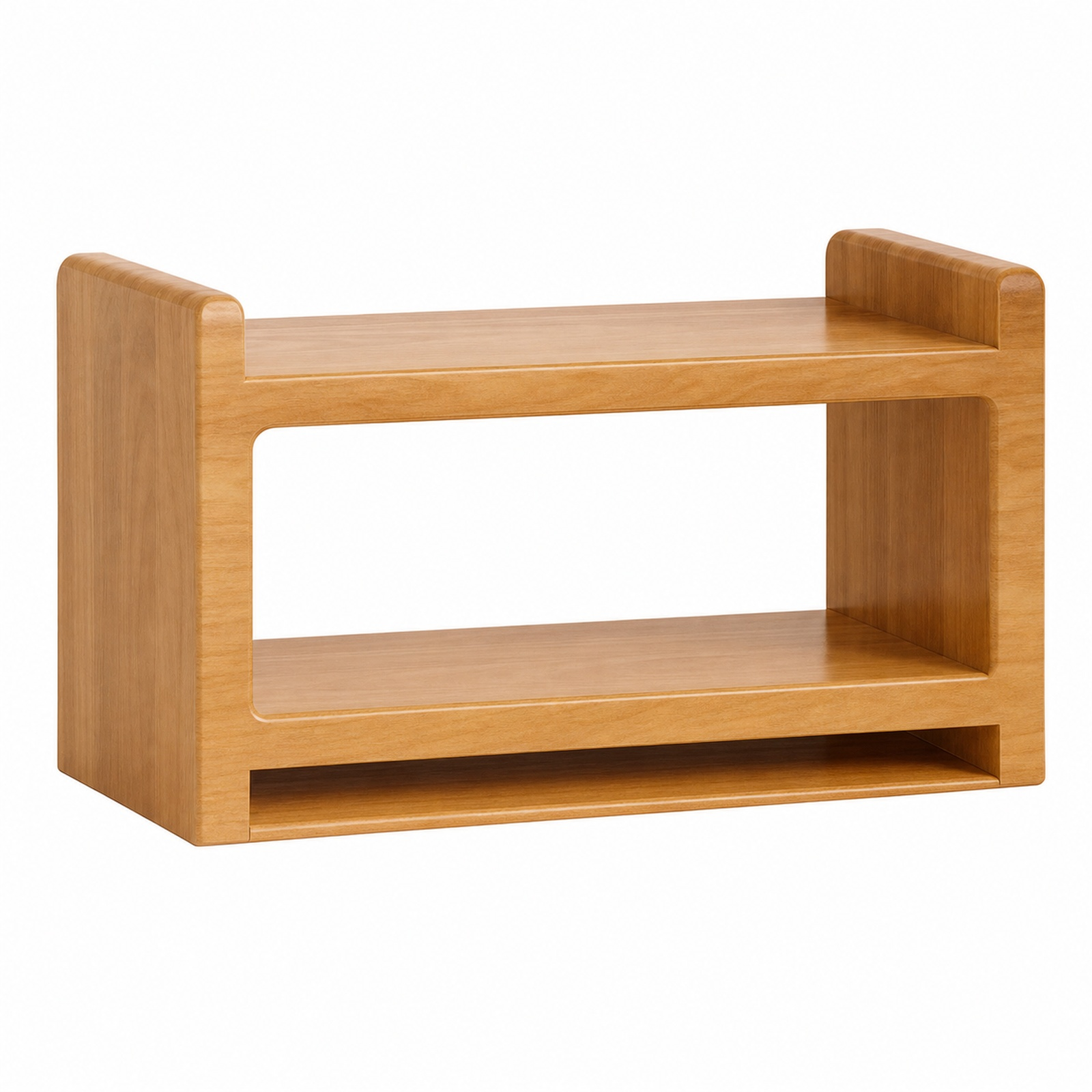 Compact cherry wood two-tier coffee organizer isolated on white