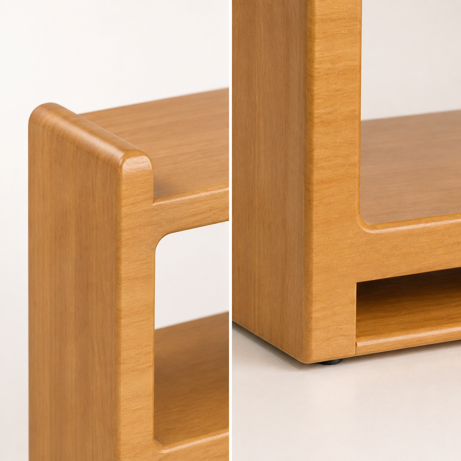 Compact organizer rounded upper shelf lower bay and base slot details