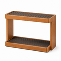 Cherry wood two-tier slatted coffee mug rack isolated on white