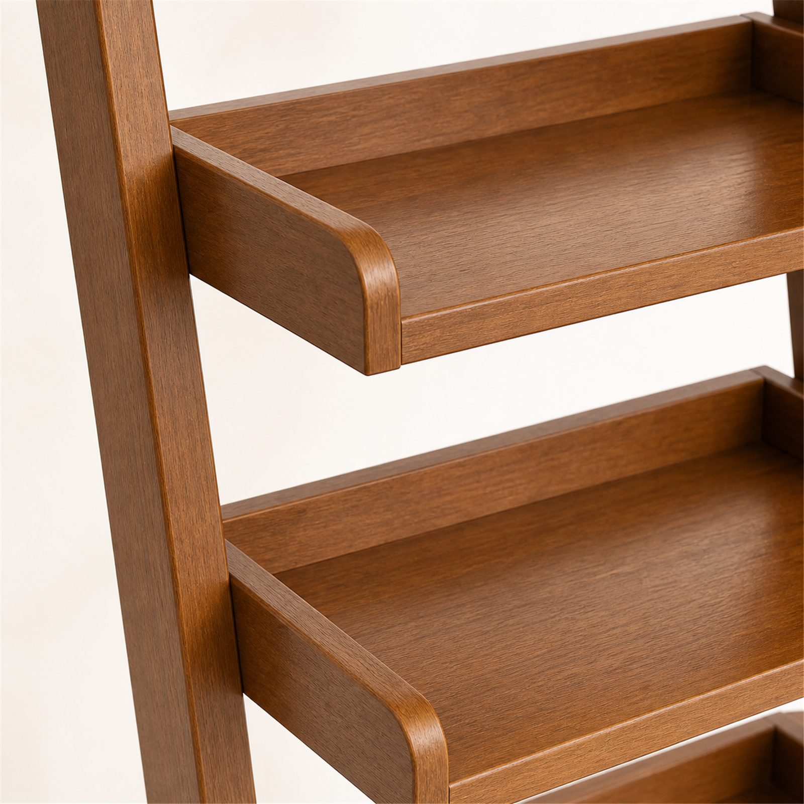 Solid wood grain raised edge and rounded shelf detail