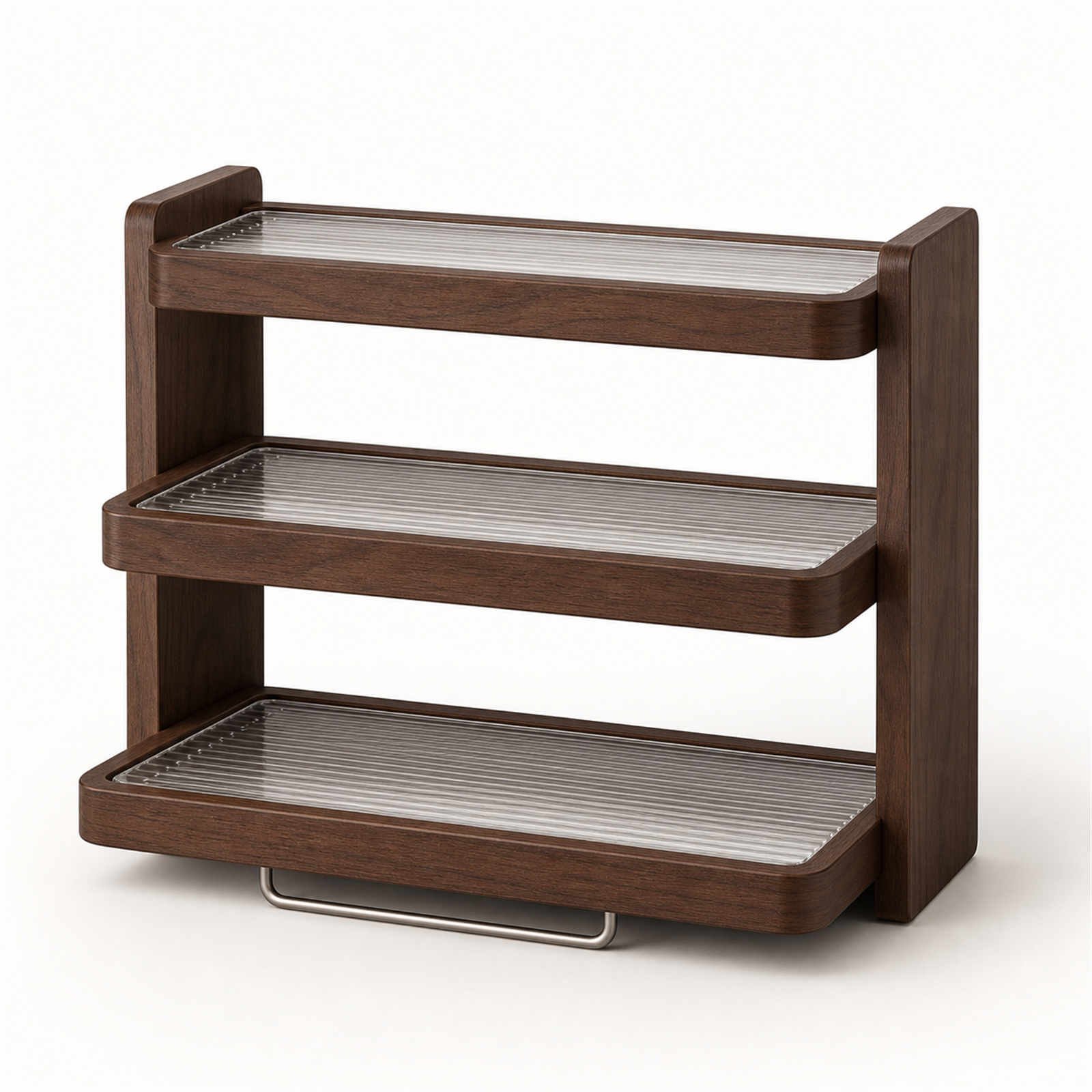 Black walnut three-tier countertop coffee mug rack