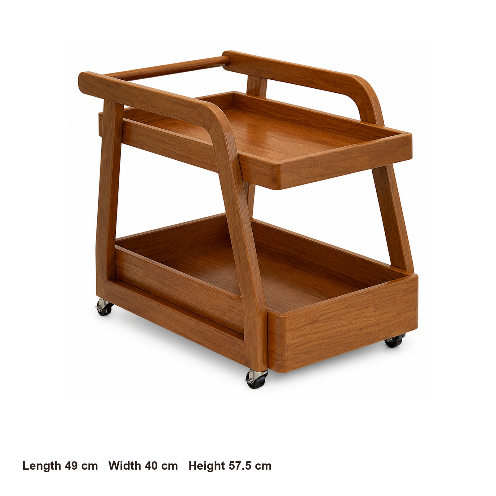 Solid wood rolling coffee cart dimensions: 49 by 40 by 57.5 centimeters