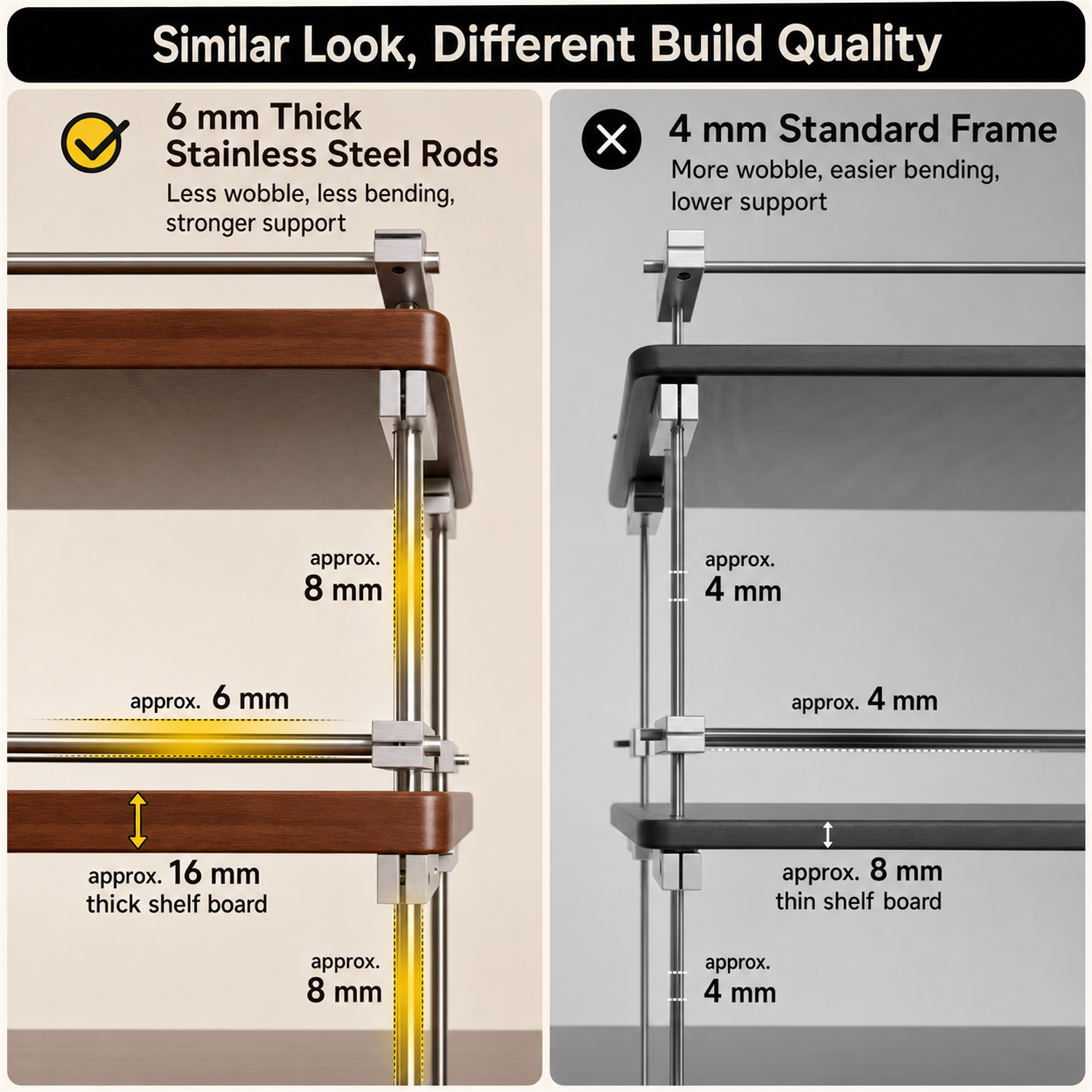 Build quality comparison for BARISTANEST solid wood coffee corner shelf