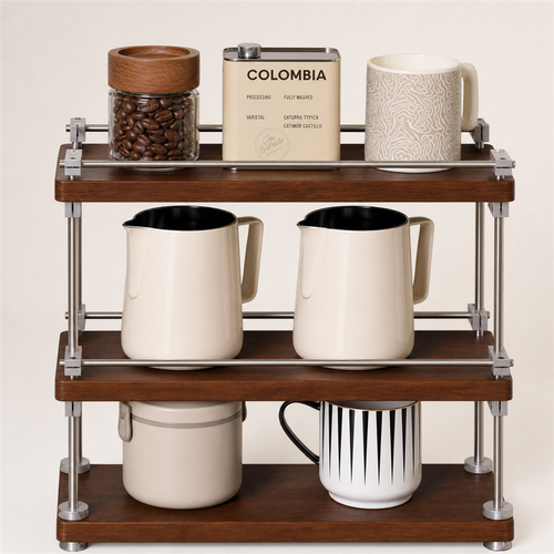 BARISTANEST coffee corner shelf product display with mugs and coffee accessories