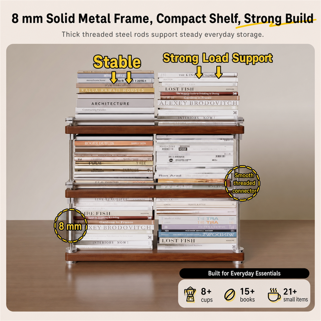 Strong 8 mm metal frame and load support details for BARISTANEST shelf