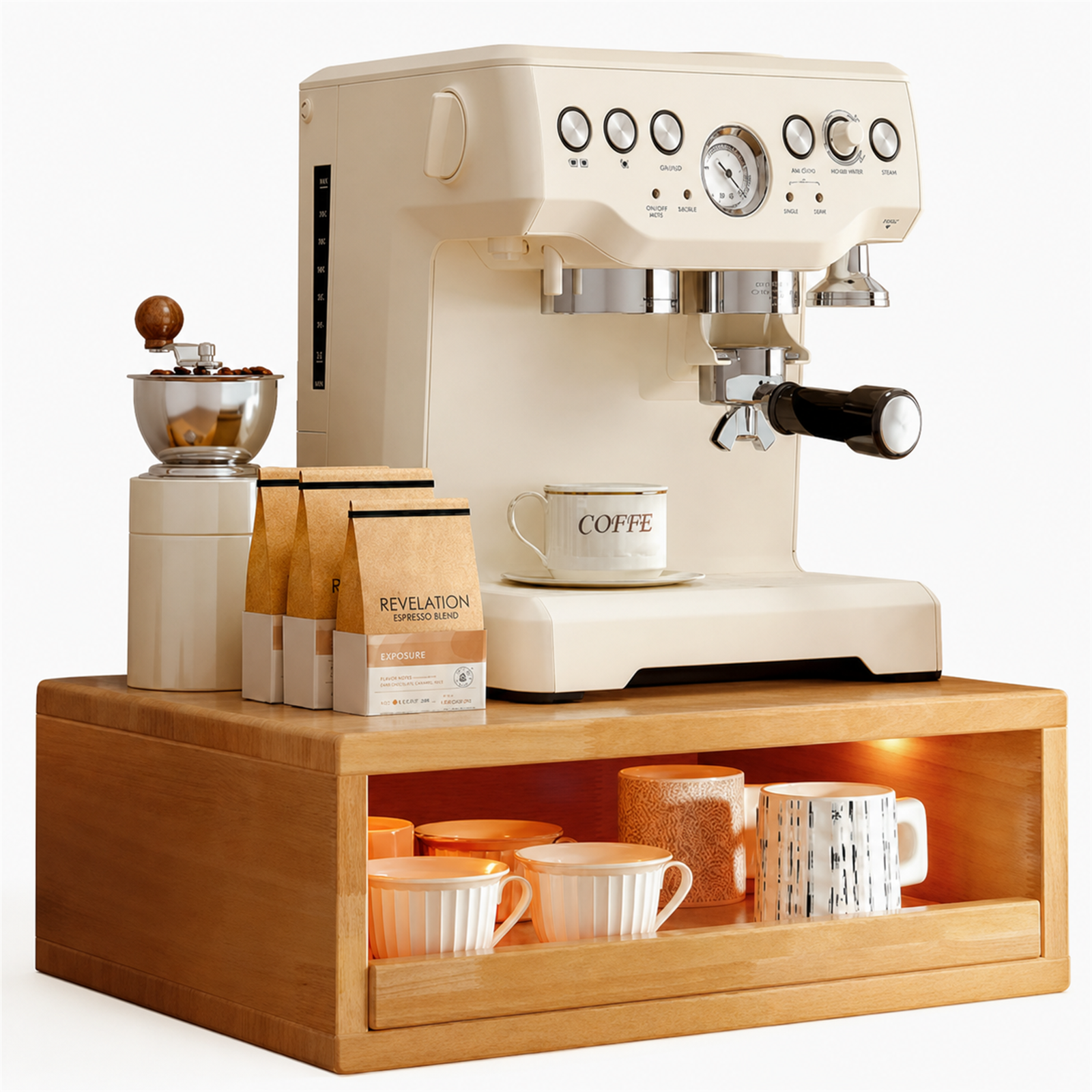 BARISTANEST solid wood double-layer coffee machine stand with inner storage