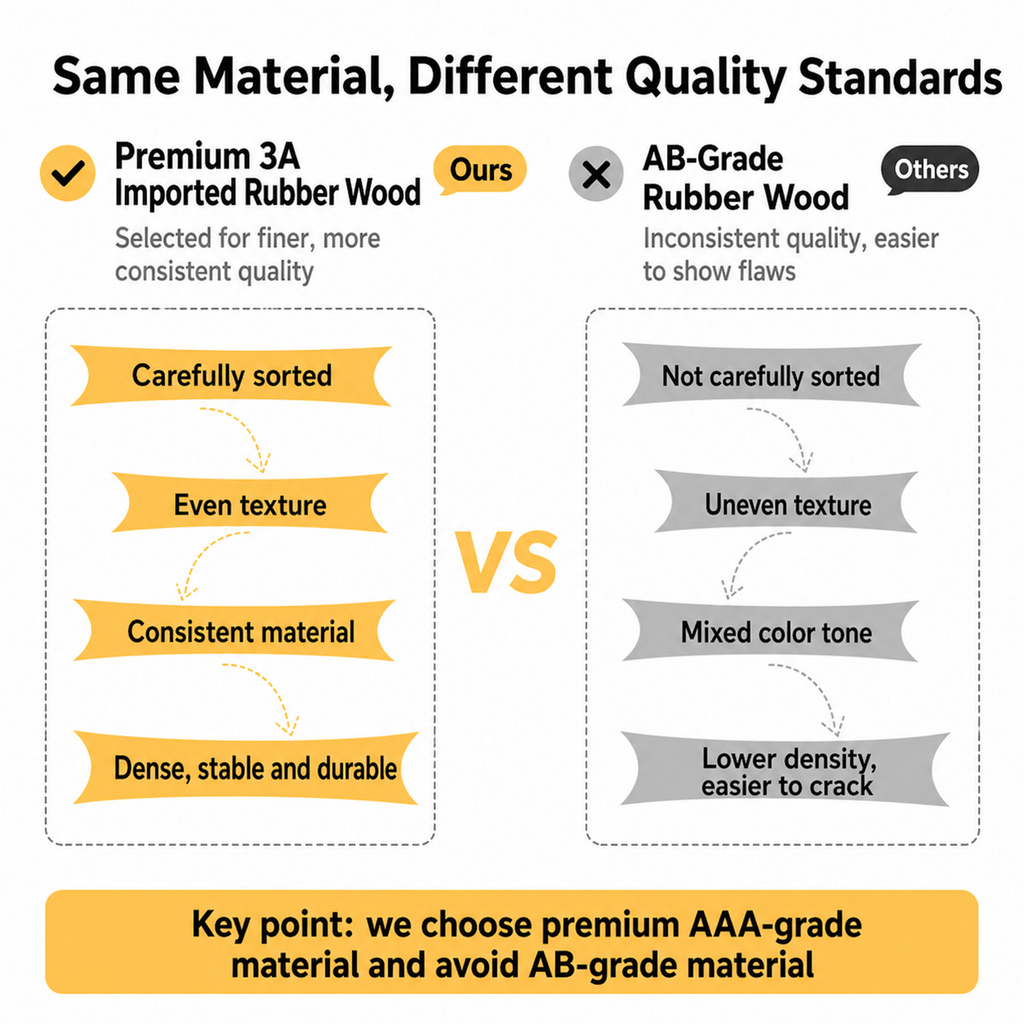 Rubber wood material grade comparison for BARISTANEST coffee machine stand