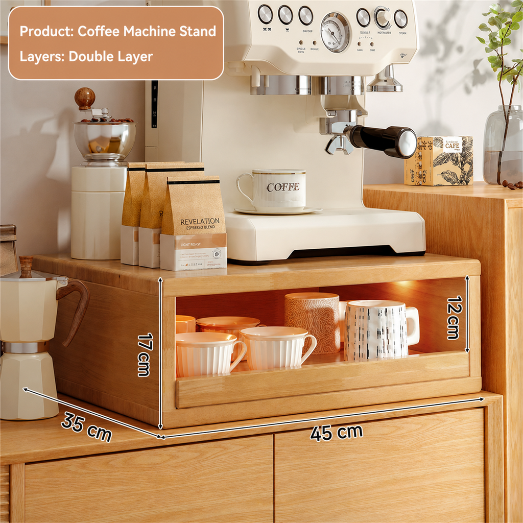 Natural wood BARISTANEST coffee machine stand size guide