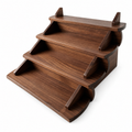 Solid black walnut four-step countertop coffee display shelf on a white background