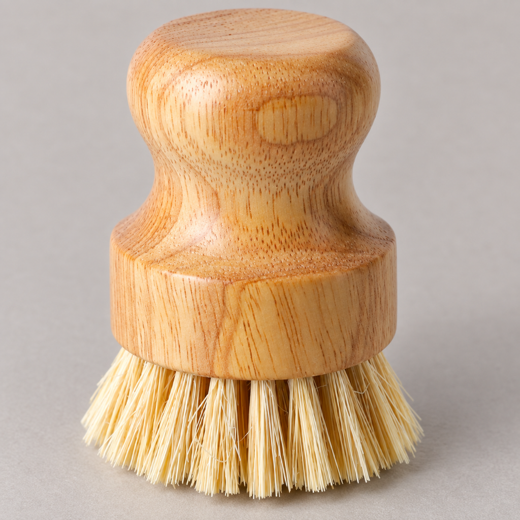 Close-up of the rounded solid wood palm grip and curved waist