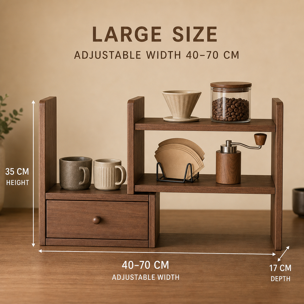 Large expandable coffee organizer dimensions 40 to 70 cm