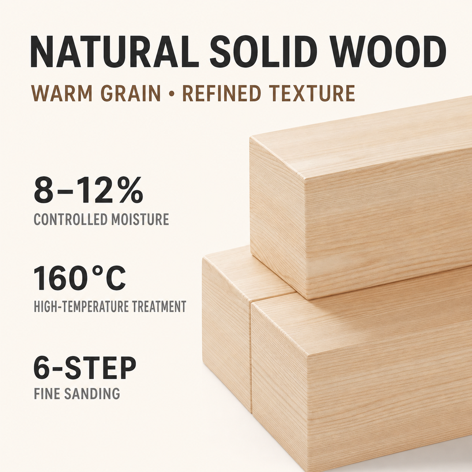 Natural solid wood material and finishing details