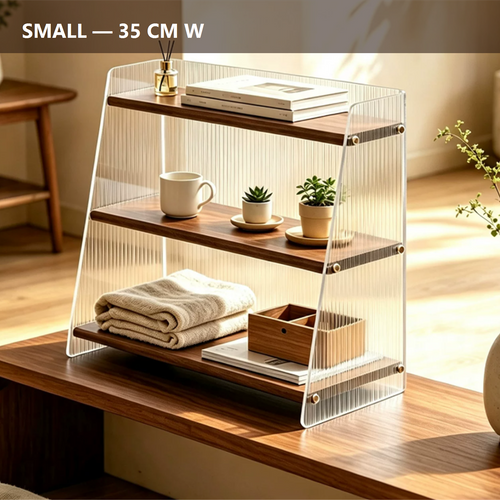 Small 35 centimeter black walnut acrylic shelf in a countertop coffee corner